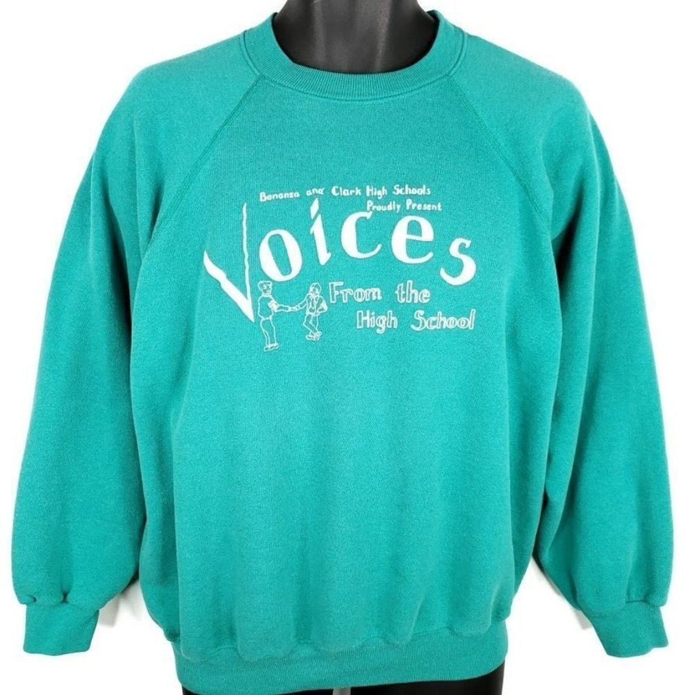 Bonanza & Clark High Schools Sweatshirt Vintage 80s Voices Play Theater Drama XL